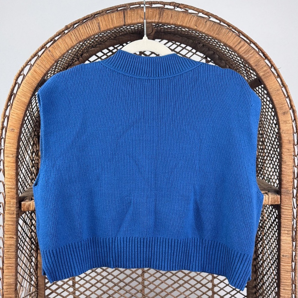 Free People Easy Street Sweater Vest Blue Size S V-Neck Knit Cropped - Picture 4 of 5